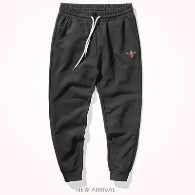 Knitted Velvet Embroidery Sweatpants - Men's Fashion Pure Cotton Loose Drawstring Sport Casual Pants