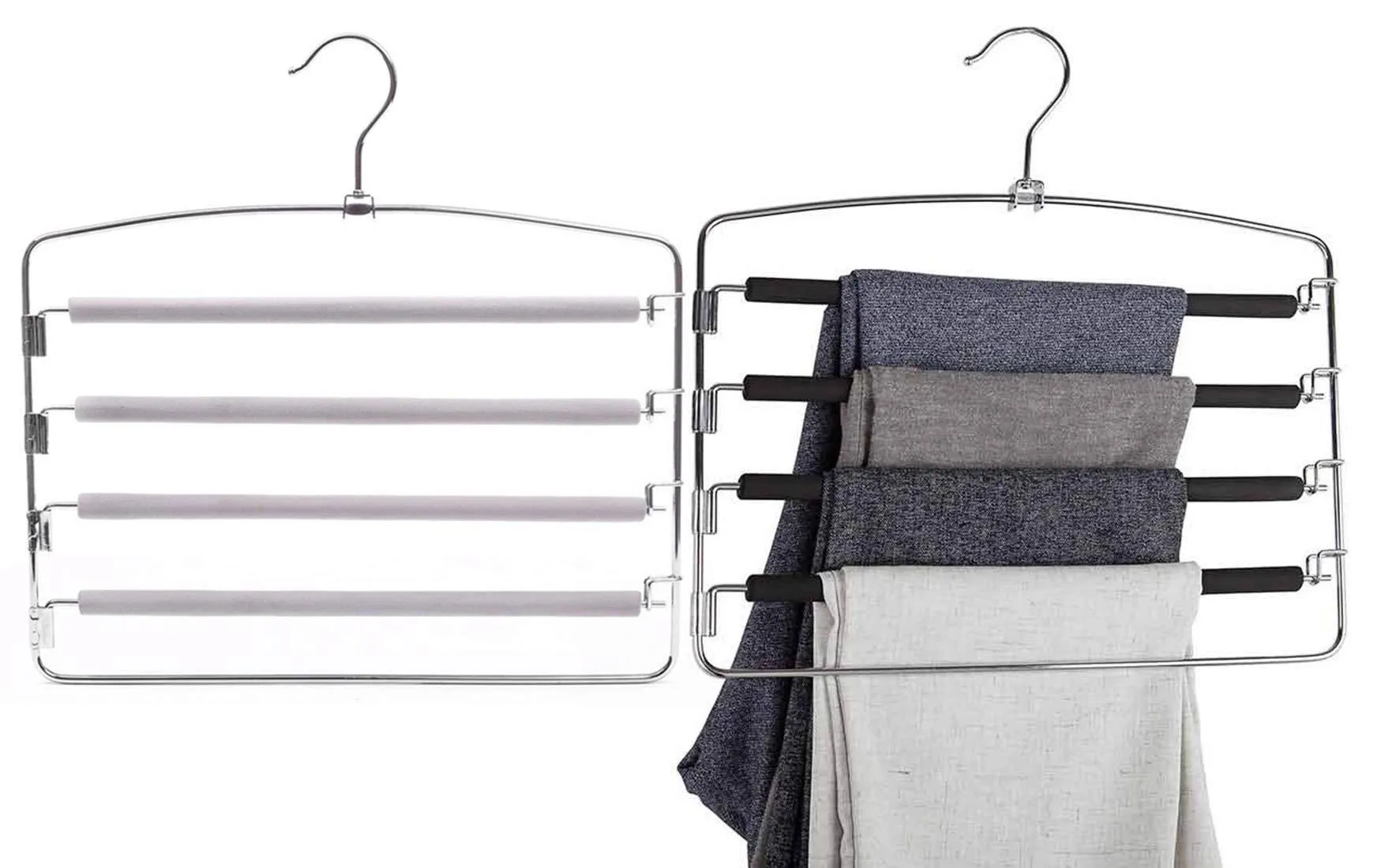 Knocbel Pants Clothes Hanger Closet Organizer 4 Layers Non Slip Swing Arm Hangers Hook Rack for Slacks Jeans Trousers Skirts Scarf 2-Pack (Beige)