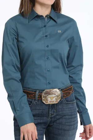 LADIES TEAL BUTTON LONG SLEEVE SHIRT