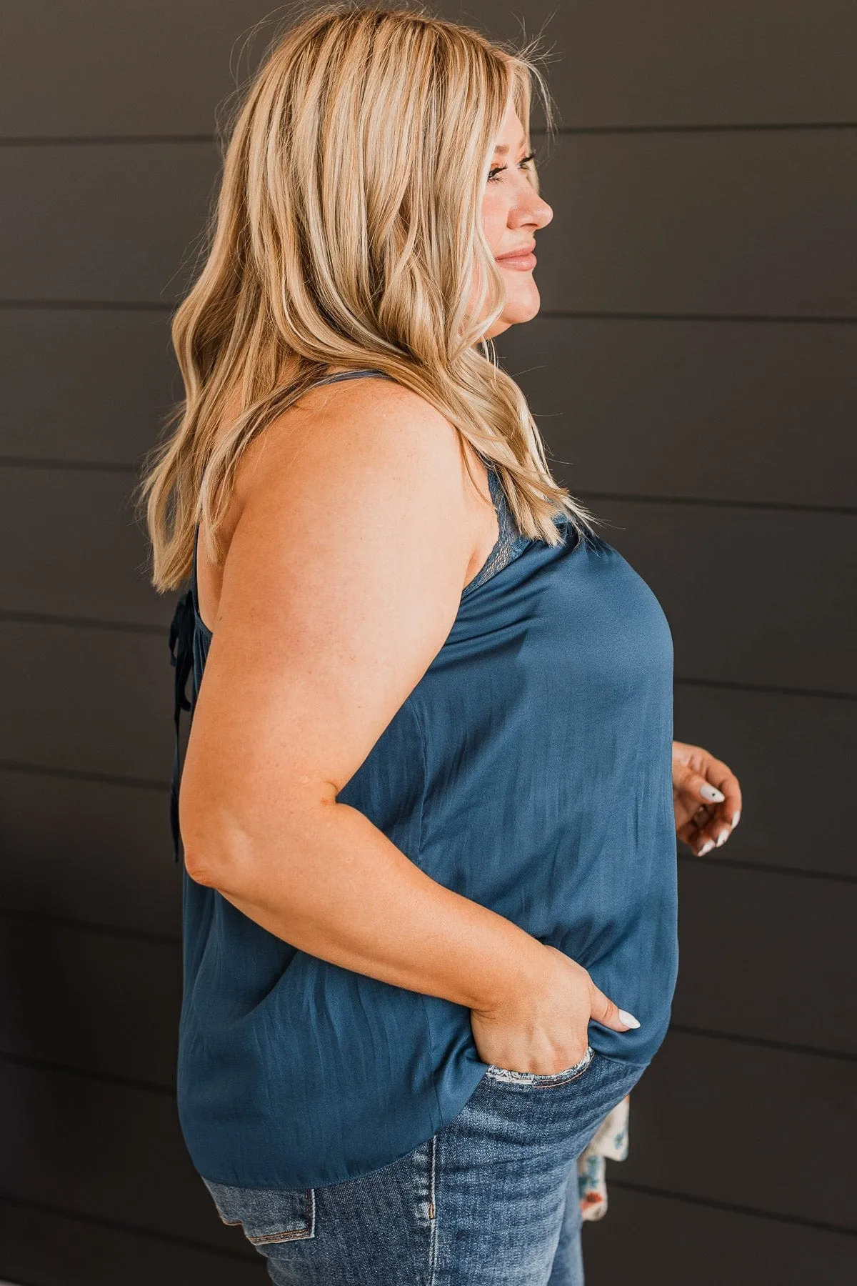 Latest Obsession Lace Tank Top- Navy