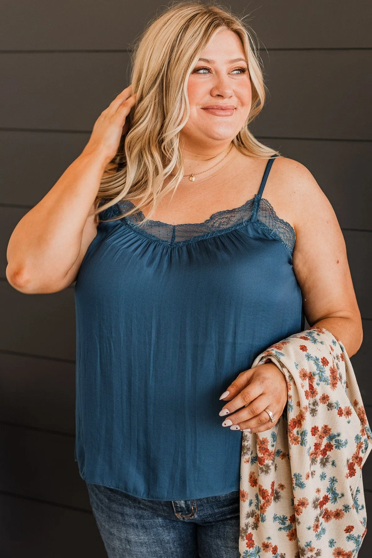Latest Obsession Lace Tank Top- Navy