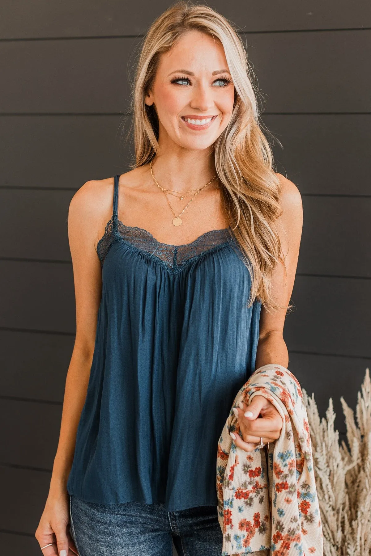 Latest Obsession Lace Tank Top- Navy