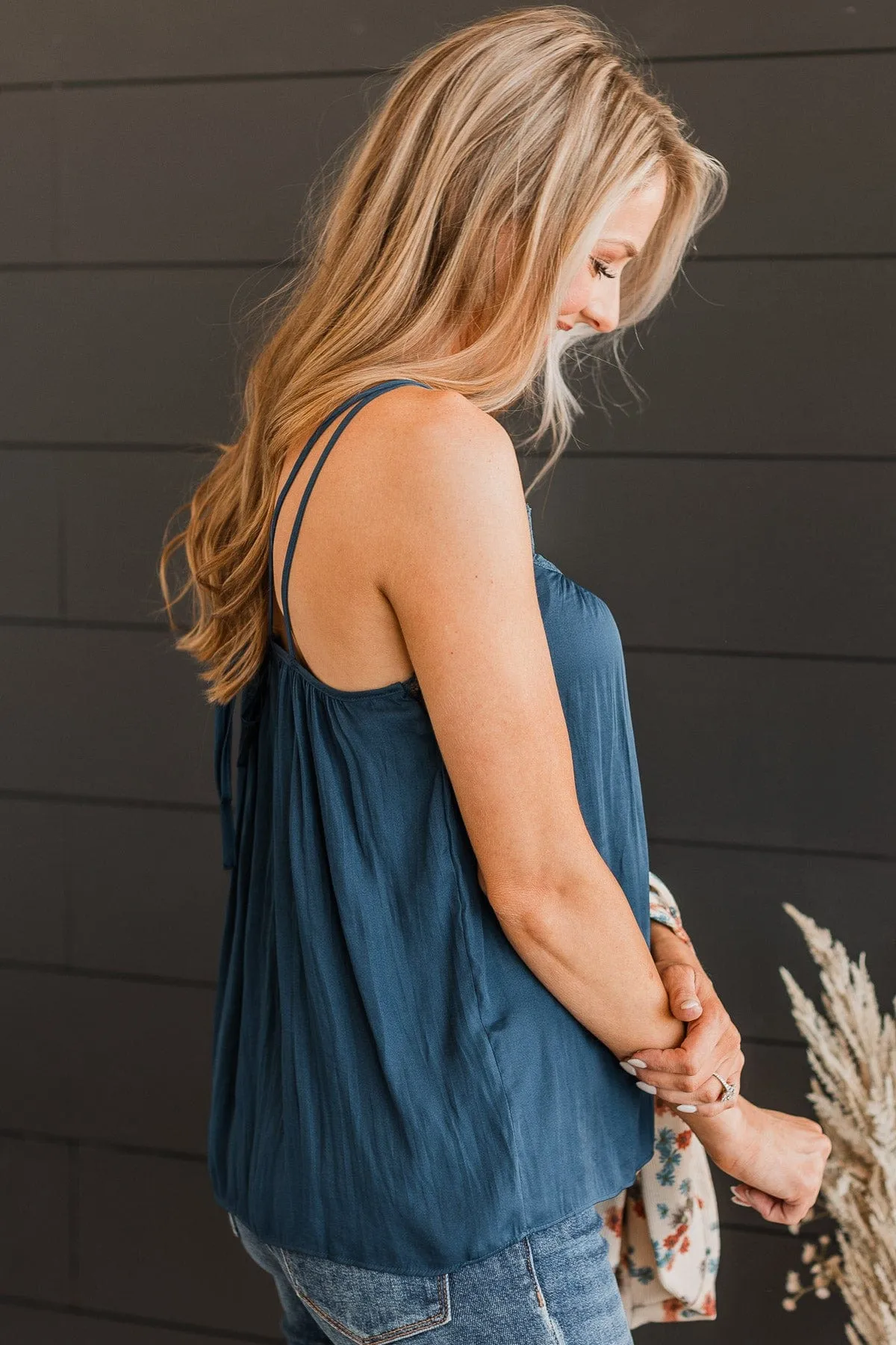 Latest Obsession Lace Tank Top- Navy