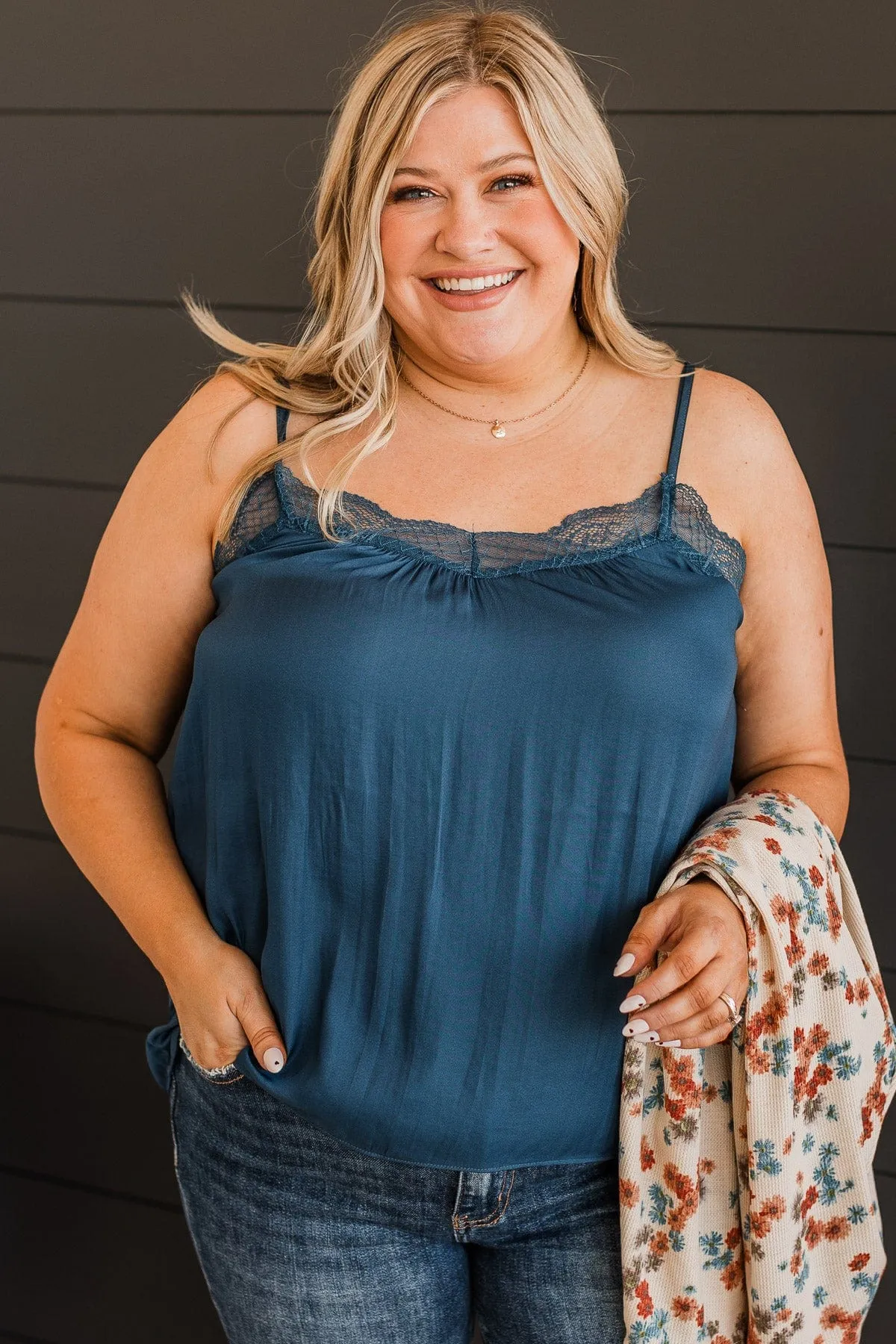 Latest Obsession Lace Tank Top- Navy