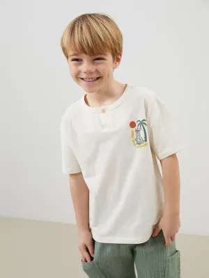 LCW Kids Beige Crew Neck Printed Boy T-Shirt