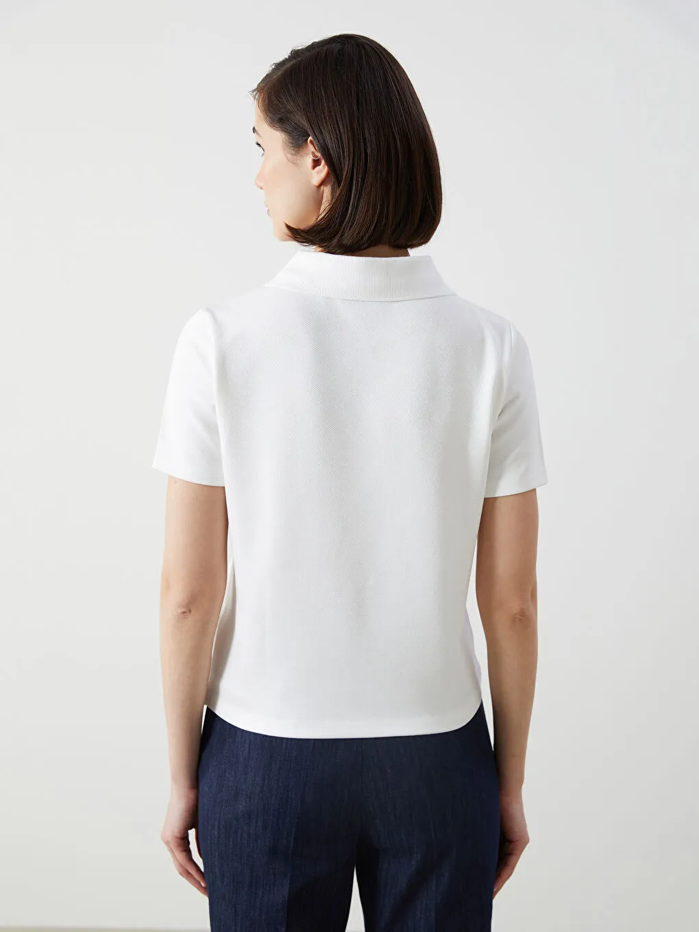 LCW Vision Ecru Polo Collar Stoned Women T-Shirt