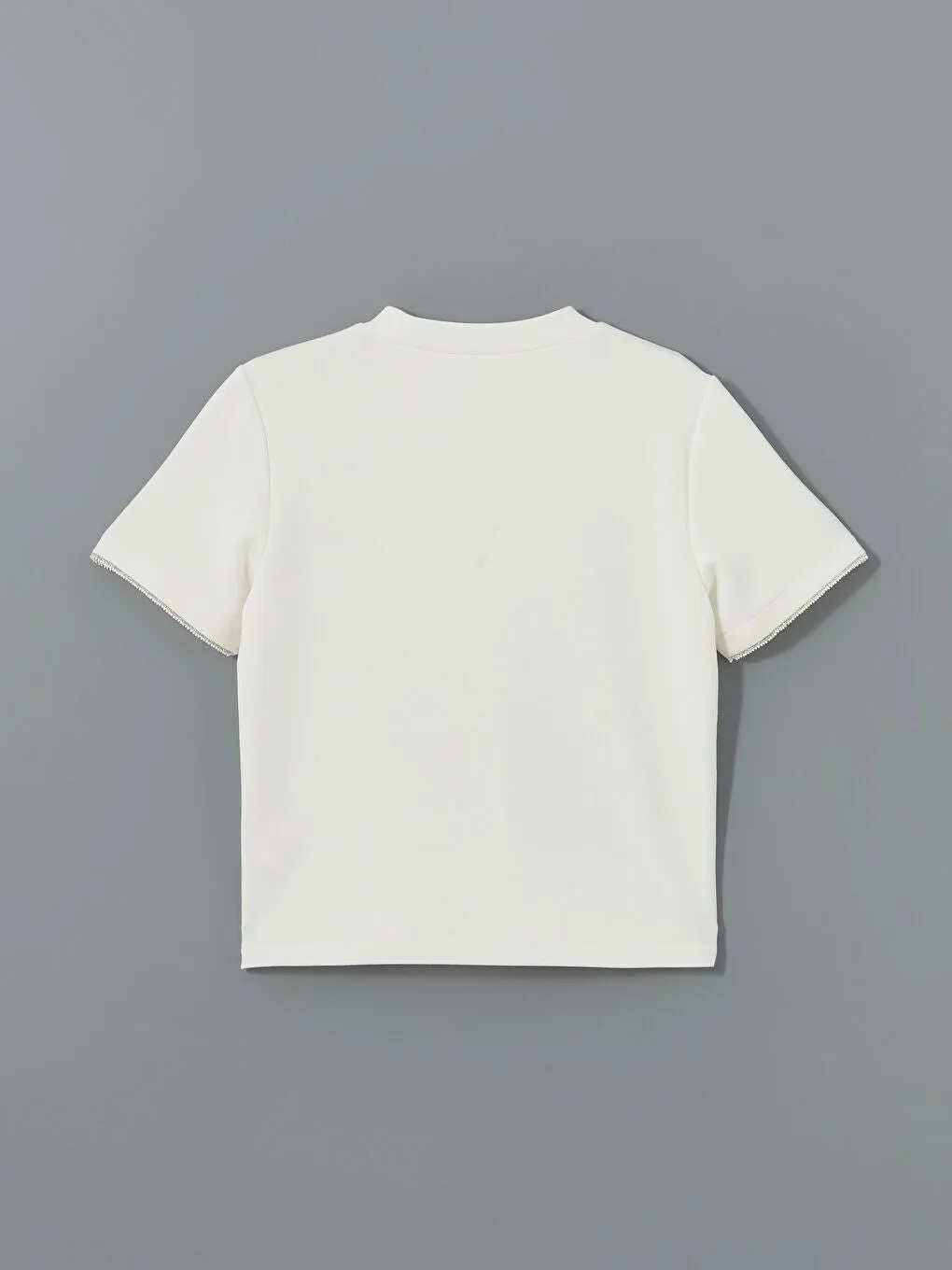 LCW Vision Ecru Stand Collar Stoned Women T-Shirt