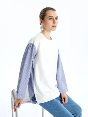 LCWAIKIKI Classic Ecru Crew Neck Striped Women Sweatshirt