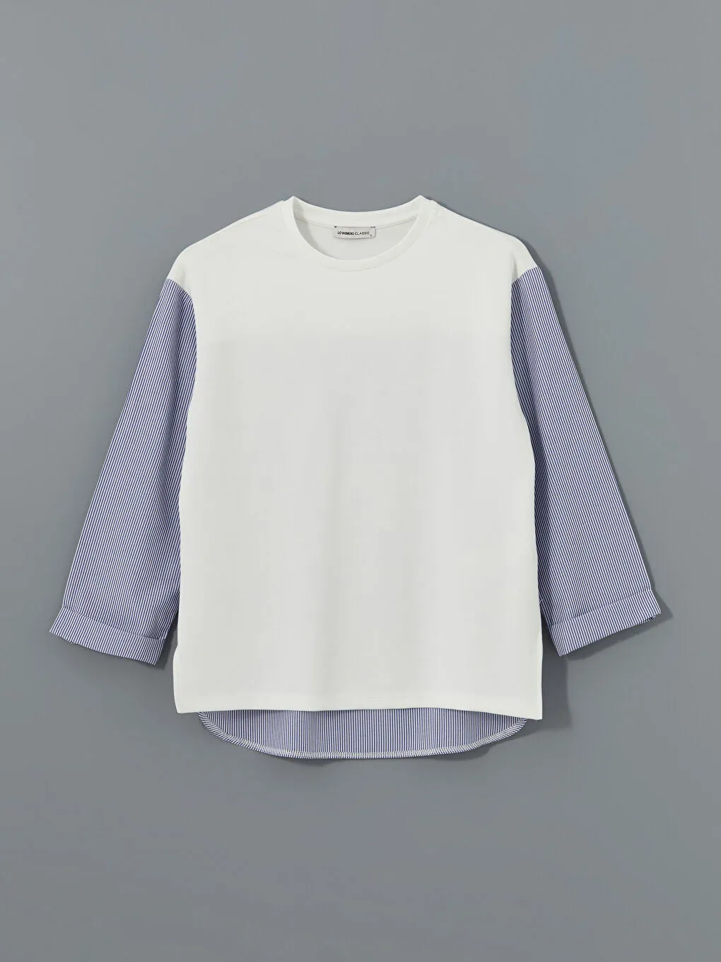 LCWAIKIKI Classic Ecru Crew Neck Striped Women Sweatshirt