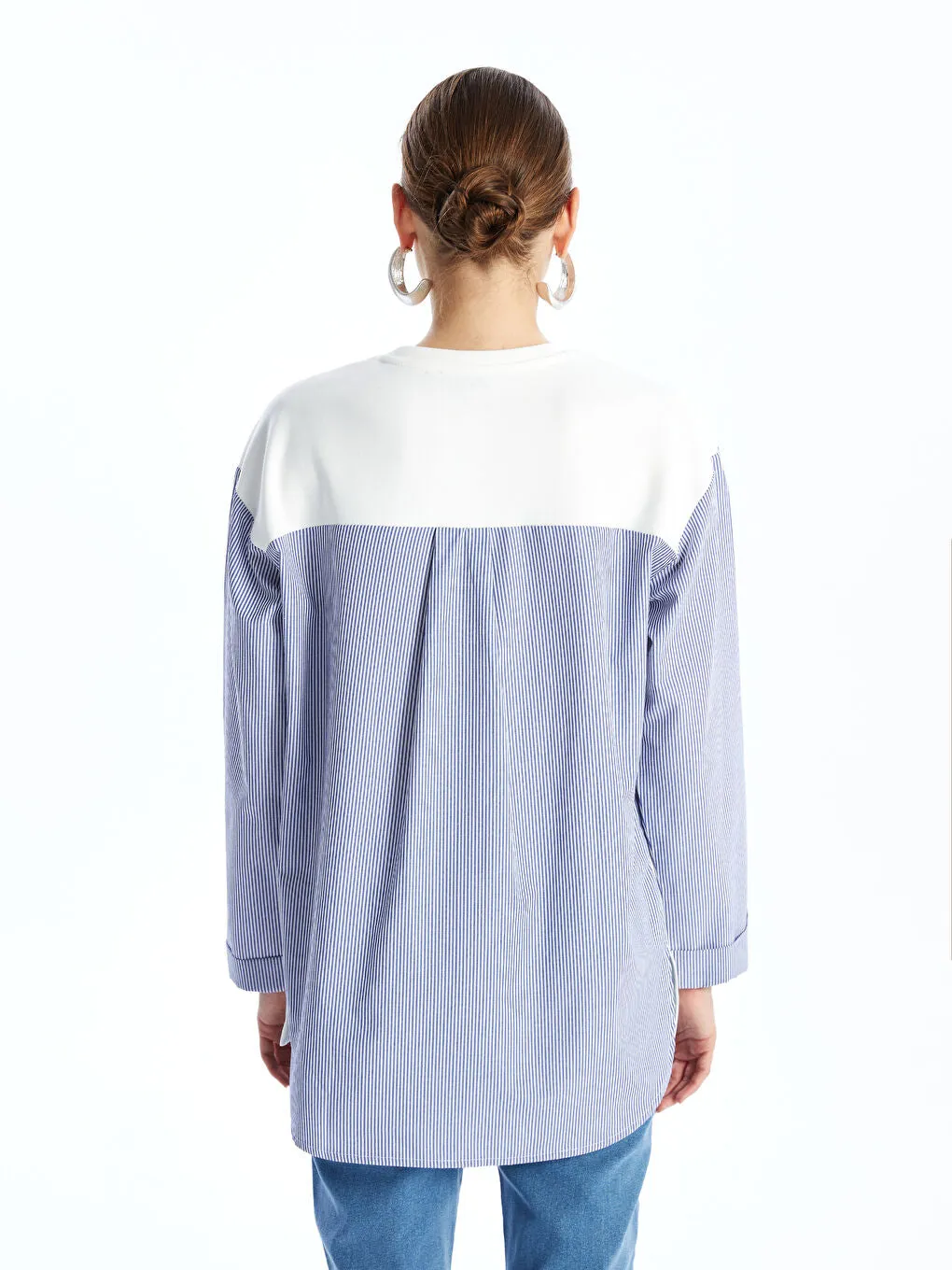 LCWAIKIKI Classic Ecru Crew Neck Striped Women Sweatshirt