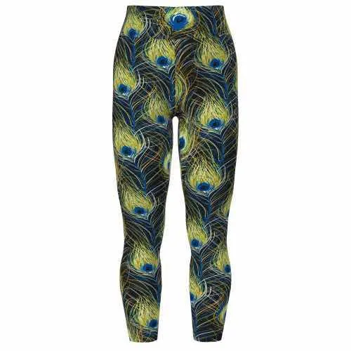 Leggings - Black Multi Peacock Feathers