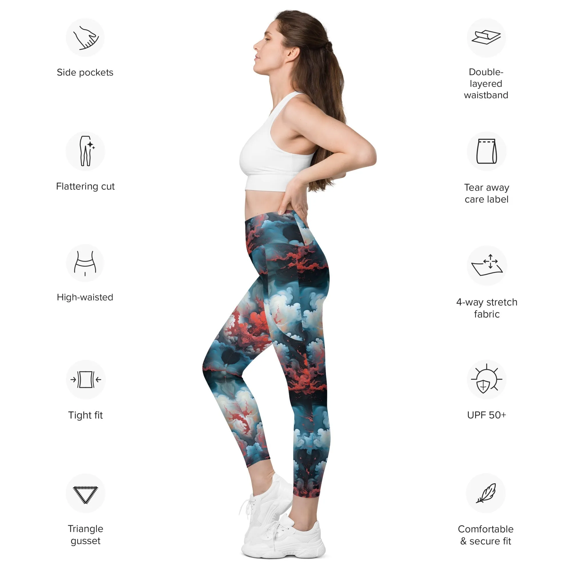 Leggings with Pockets Ethereal Crimson Flow - Light