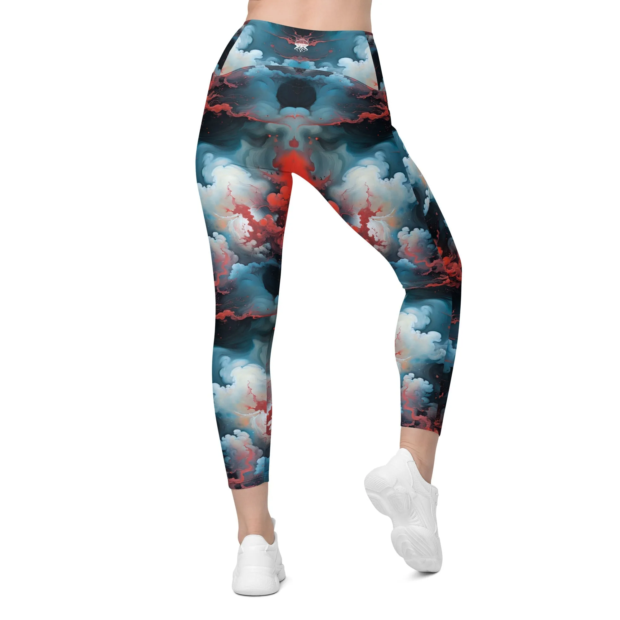 Leggings with Pockets Ethereal Crimson Flow - Light
