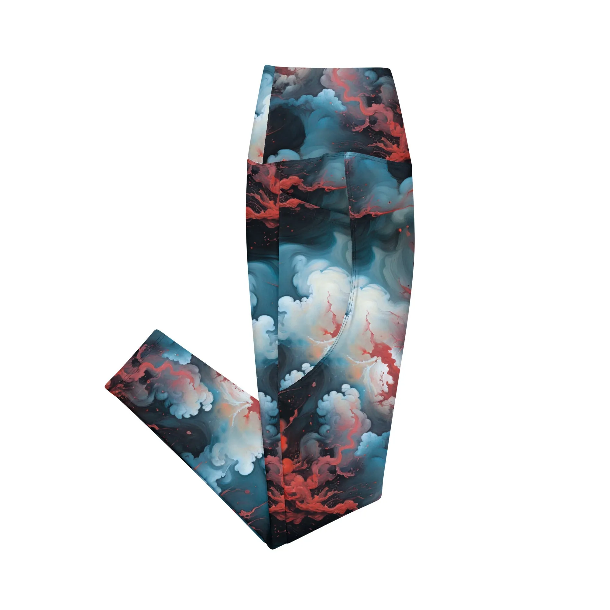 Leggings with Pockets Ethereal Crimson Flow - Light