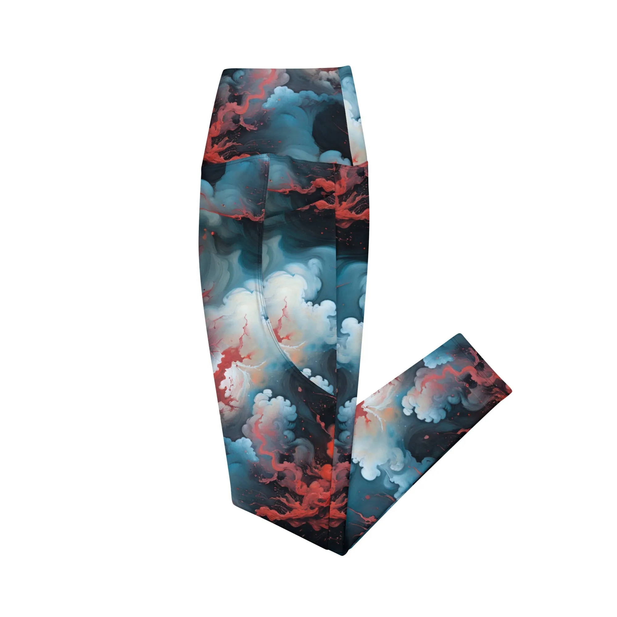 Leggings with Pockets Ethereal Crimson Flow - Light