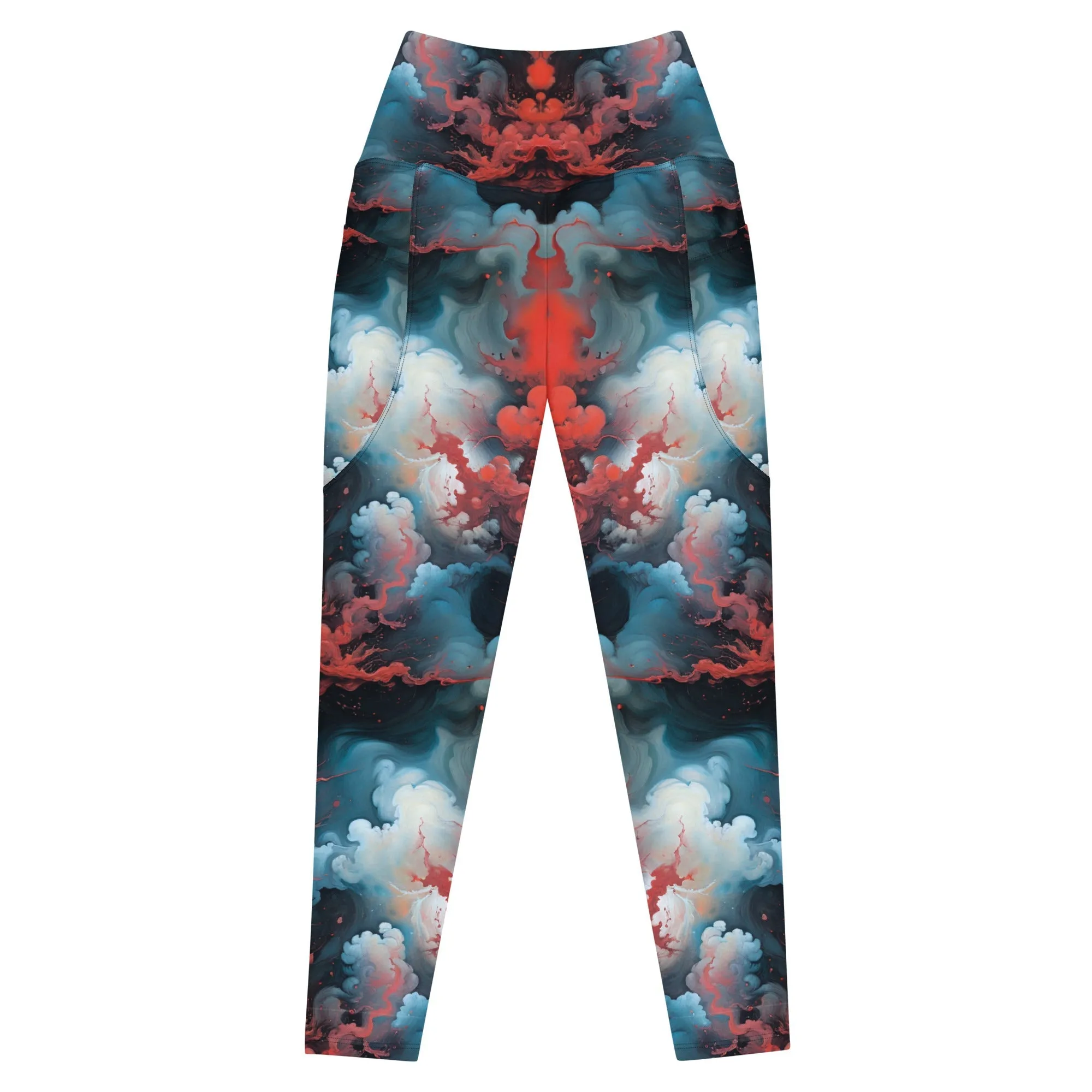 Leggings with Pockets Ethereal Crimson Flow - Light