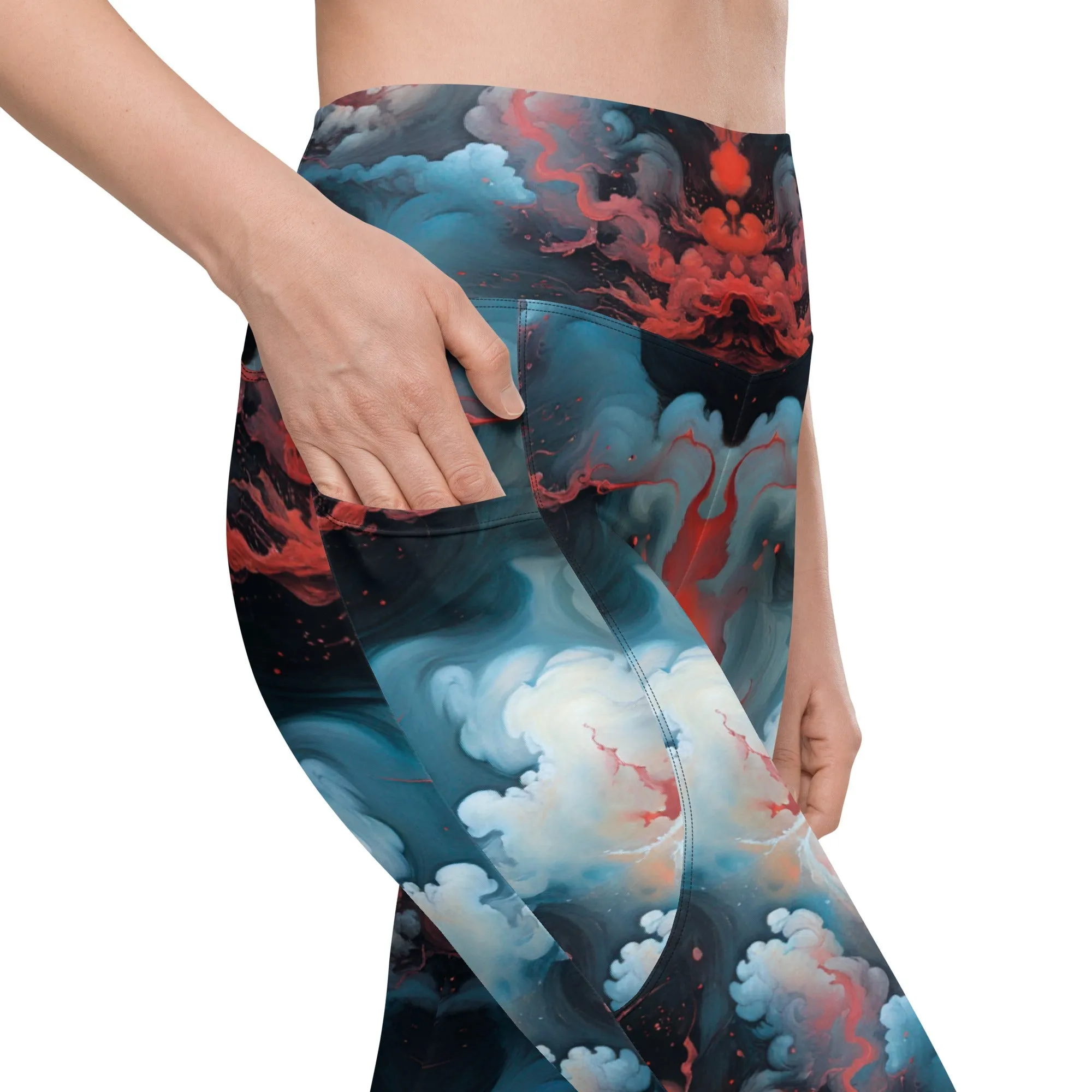 Leggings with Pockets Ethereal Crimson Flow - Light