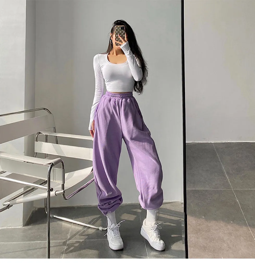 Leilani Solid Color High Waist Baggy Loose Sweatpants