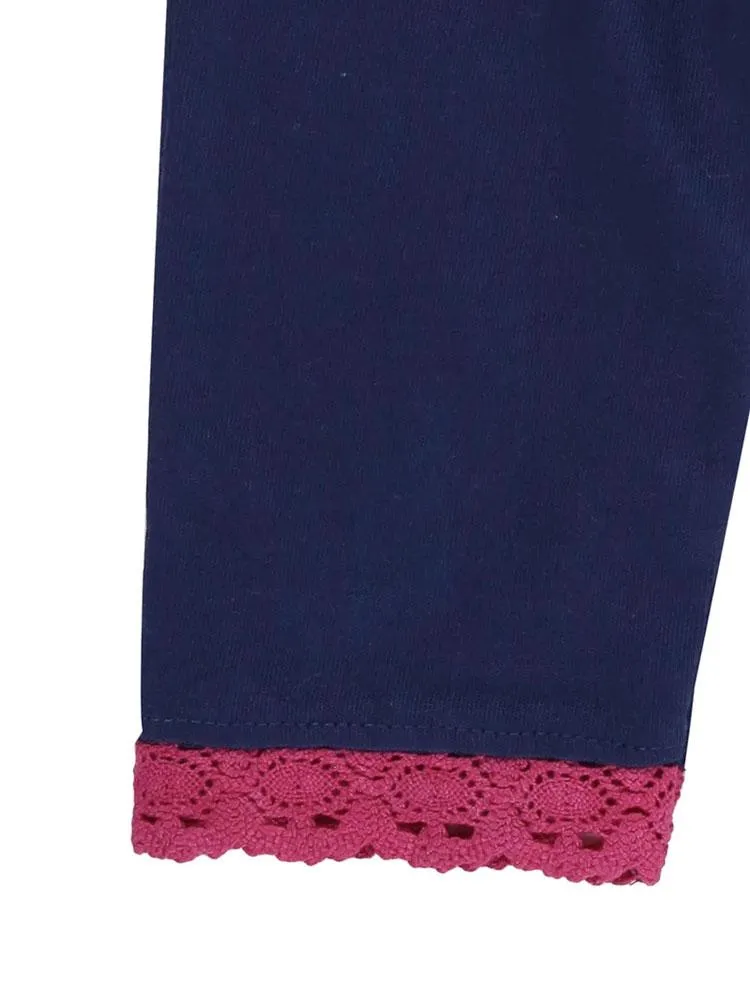 Lilly & Sid Organic Navy and Pink Trim Baby Leggings 0-3 months