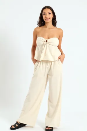 Linen Relaxed Pants - Beige