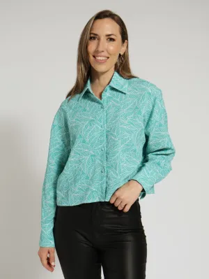 Long Sleeve Leaf Print Boxy Shirt