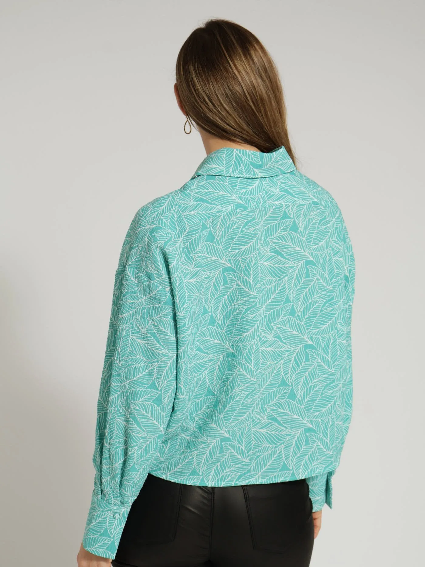 Long Sleeve Leaf Print Boxy Shirt