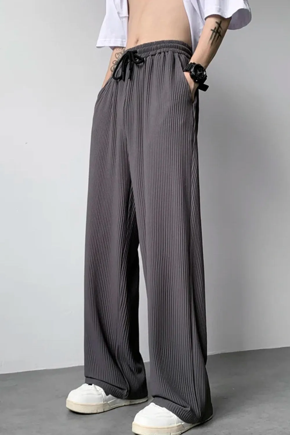 Loose Casual Long Pleated Men Pants