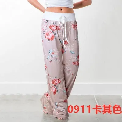 Loose Fitting Tie Waist Elastic Floral Pants
