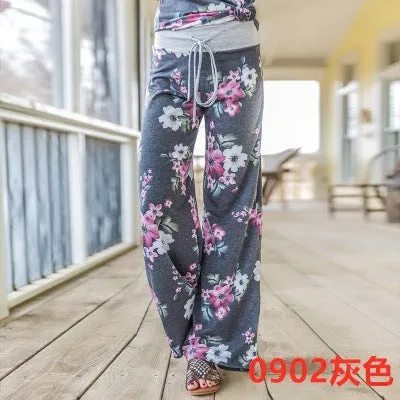 Loose Fitting Tie Waist Elastic Floral Pants