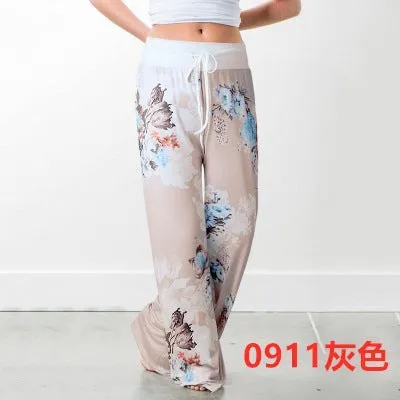 Loose Fitting Tie Waist Elastic Floral Pants