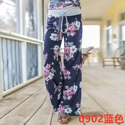 Loose Fitting Tie Waist Elastic Floral Pants