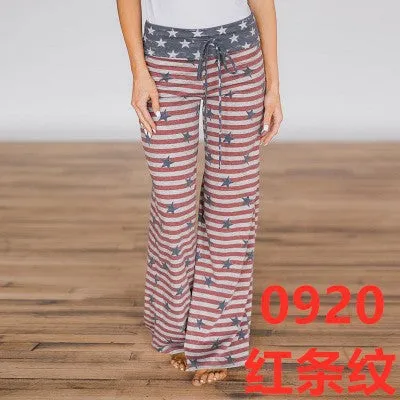Loose Fitting Tie Waist Elastic Floral Pants
