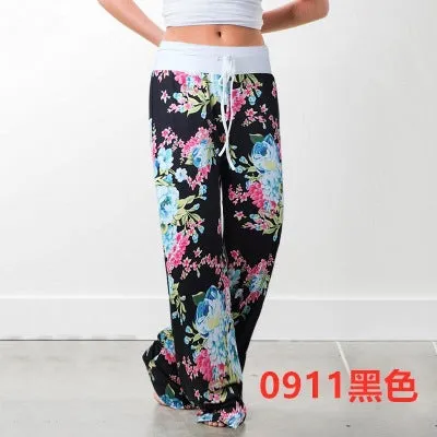 Loose Fitting Tie Waist Elastic Floral Pants