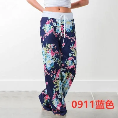 Loose Fitting Tie Waist Elastic Floral Pants