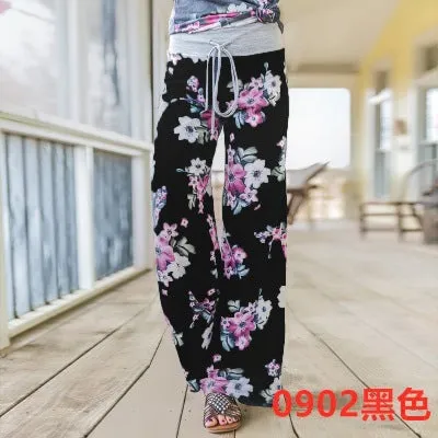 Loose Fitting Tie Waist Elastic Floral Pants