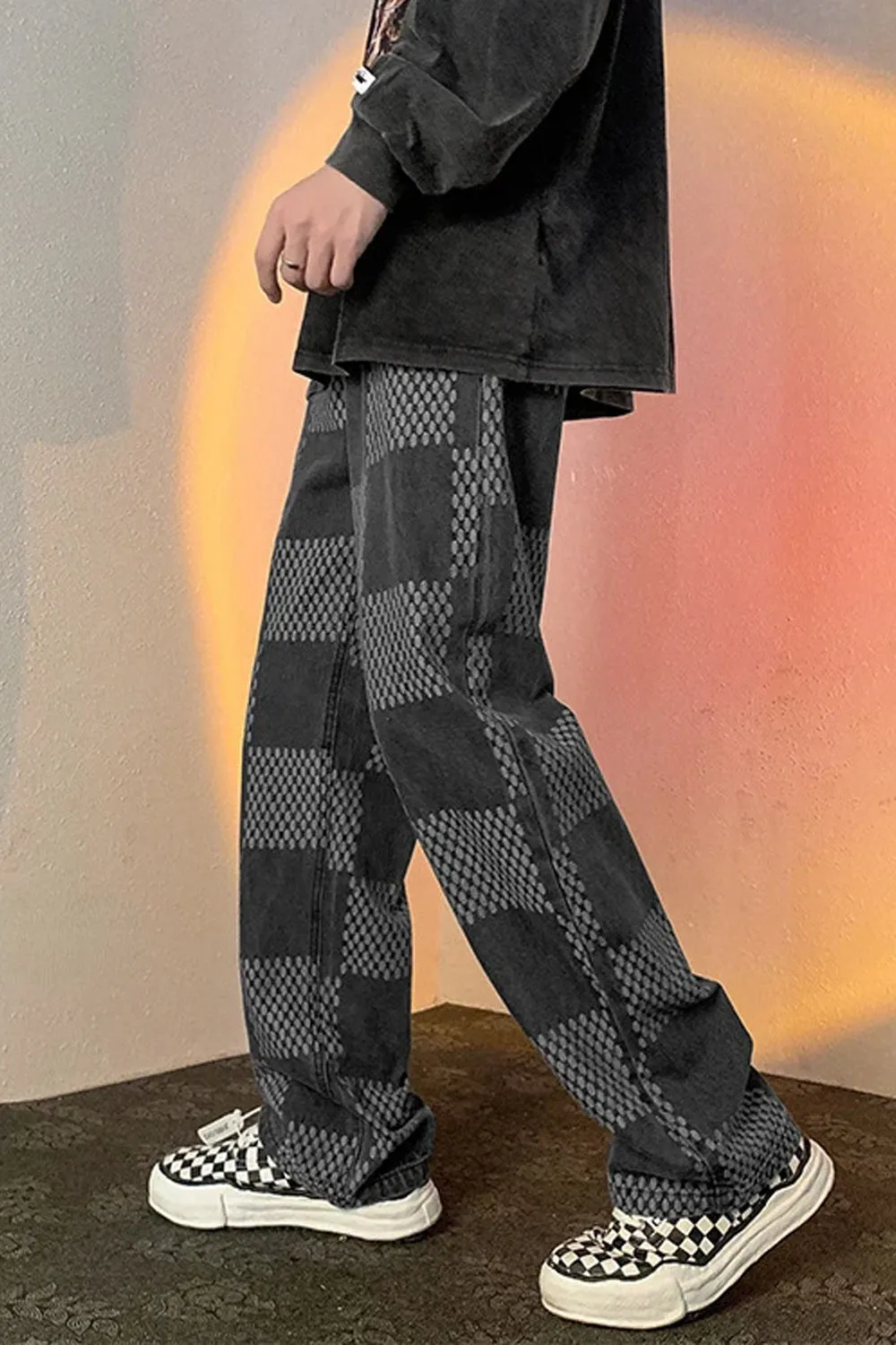 Loose Hip Hop Plaid Jeans Pants
