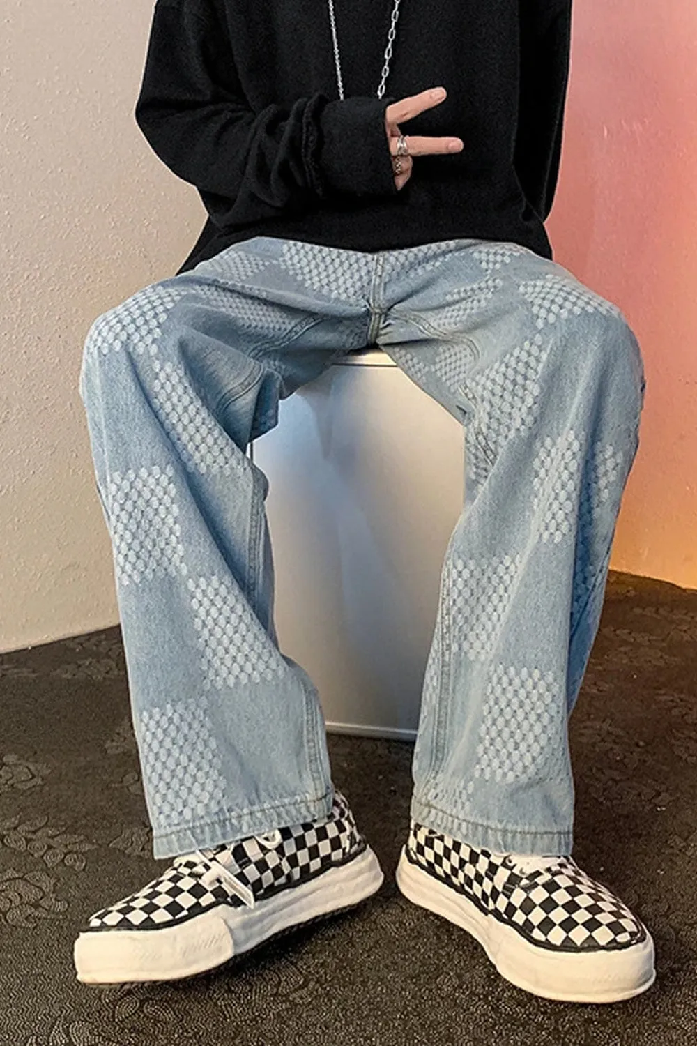 Loose Hip Hop Plaid Jeans Pants
