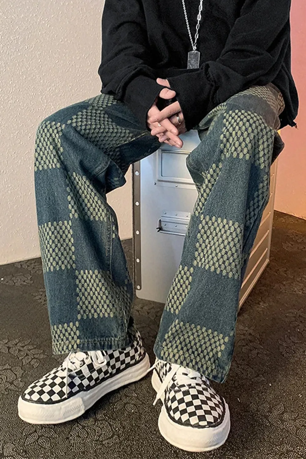 Loose Hip Hop Plaid Jeans Pants