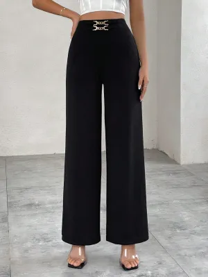 Loose Wide Leg Pants With Chain Detail