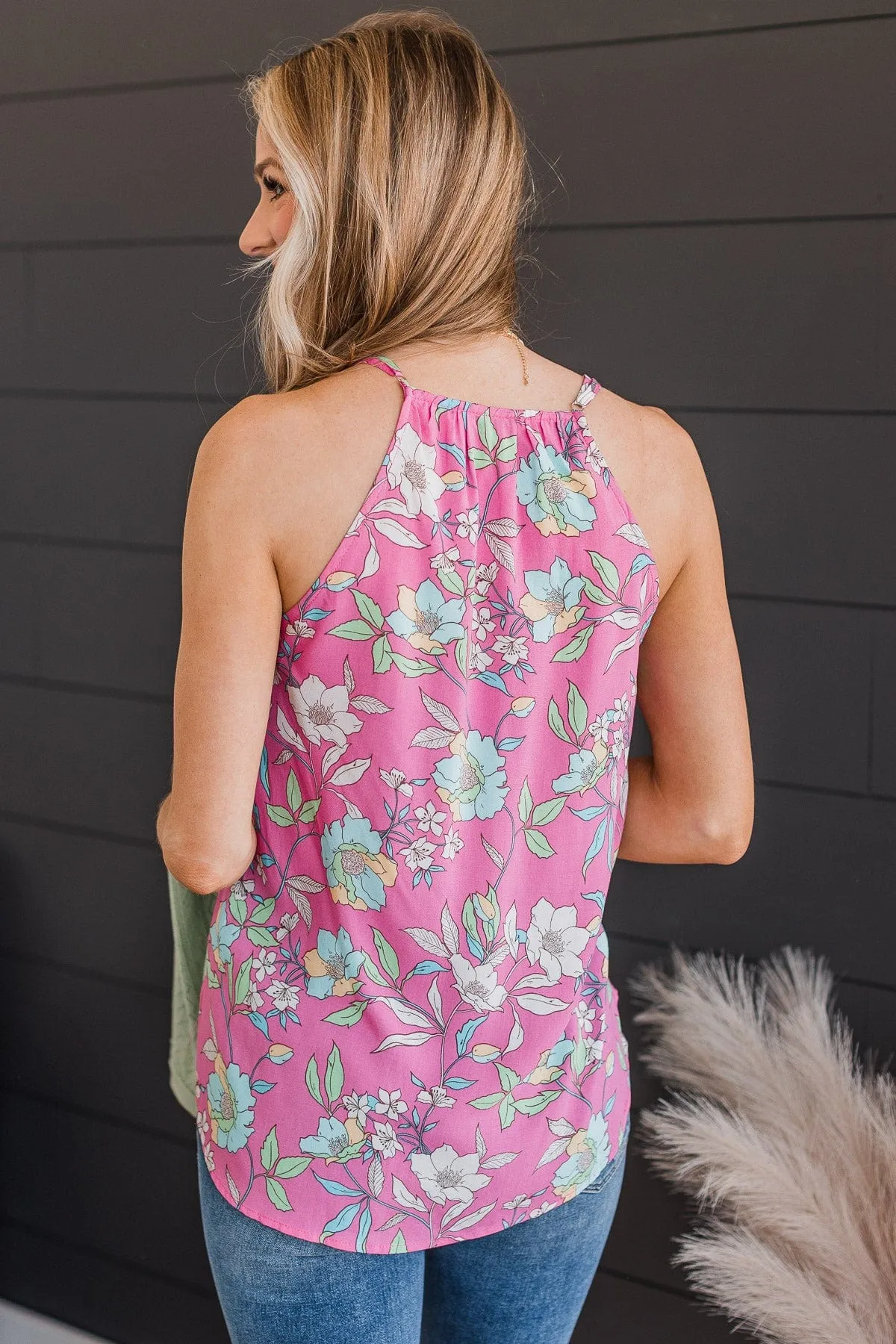 Love What You Do Floral Tank Top- Pink