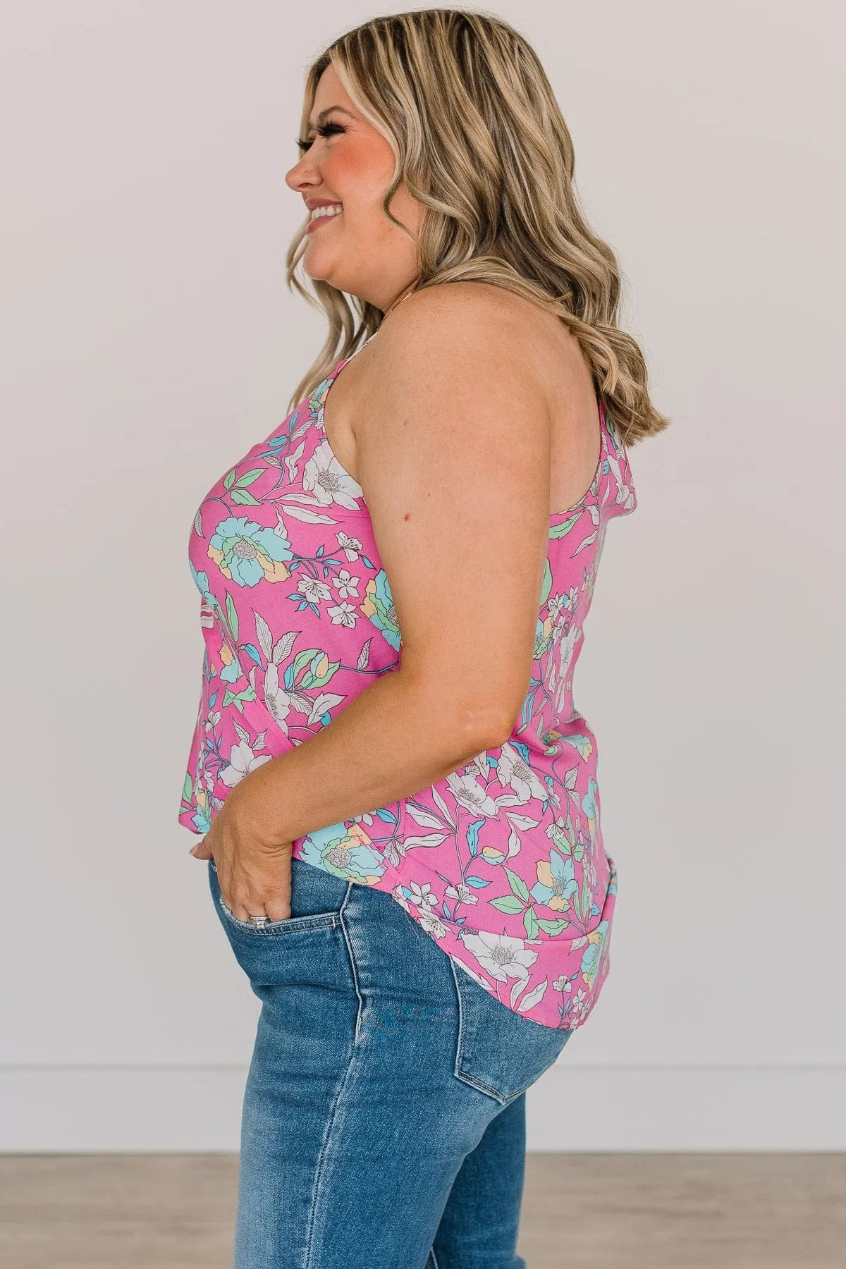 Love What You Do Floral Tank Top- Pink