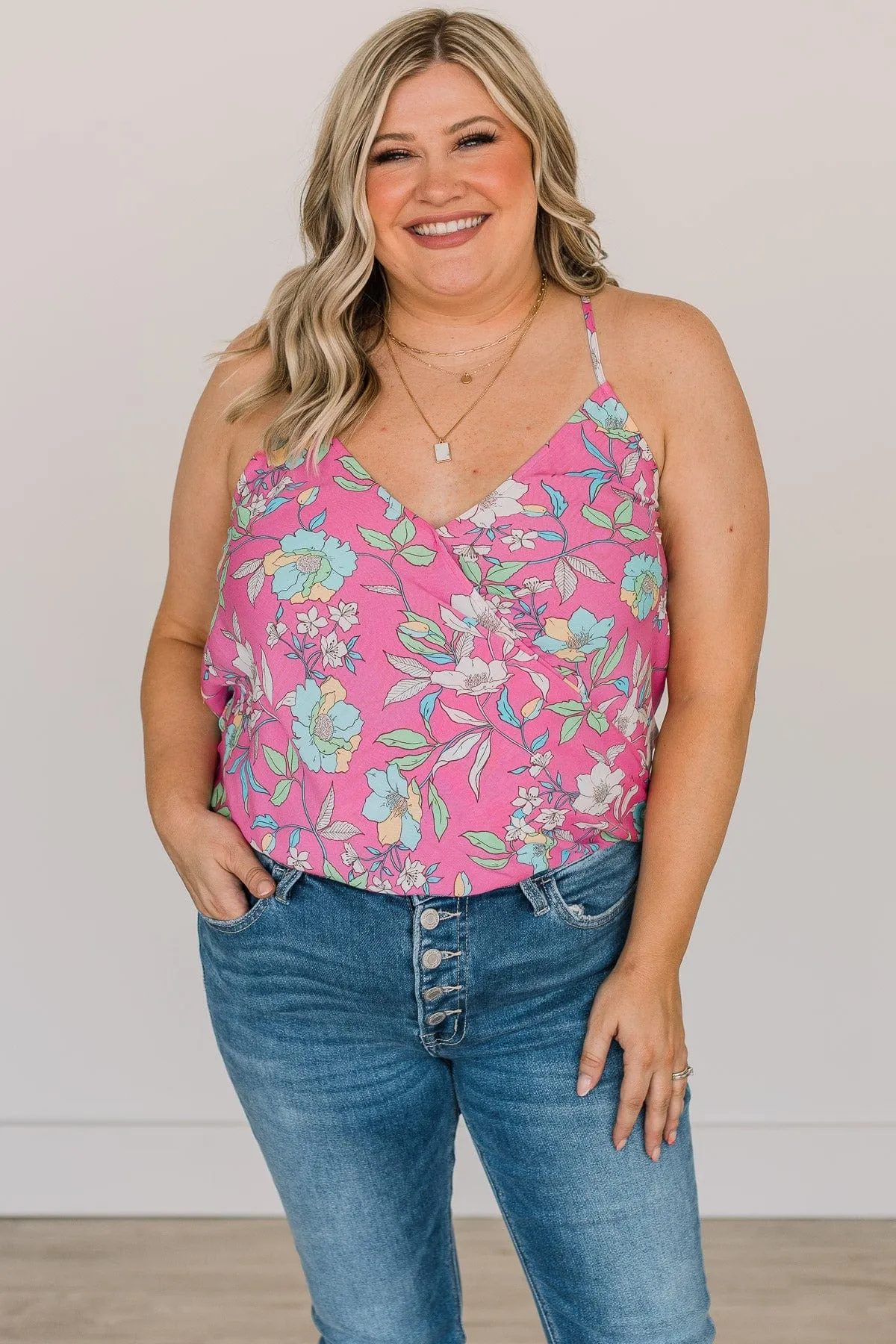 Love What You Do Floral Tank Top- Pink
