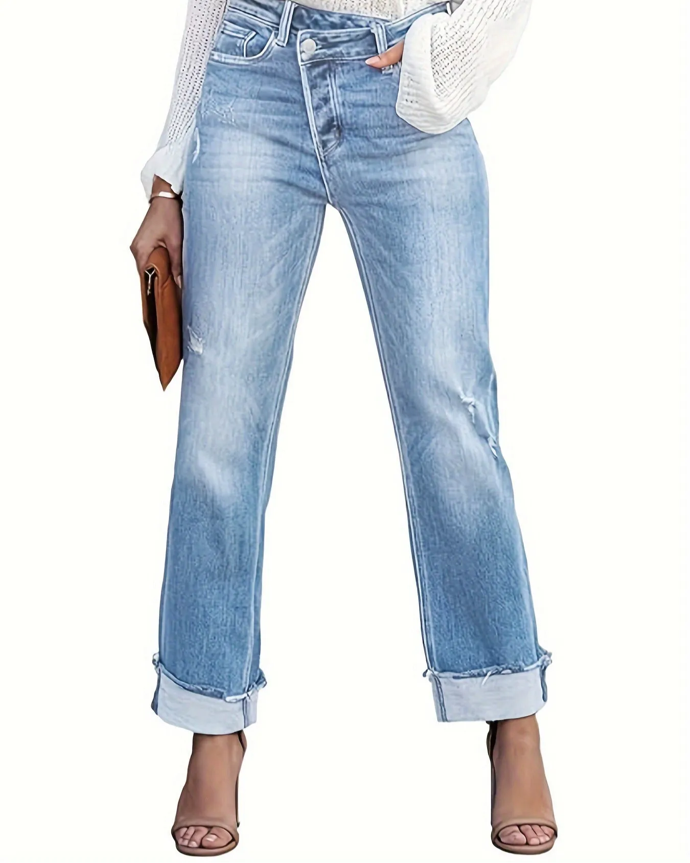 Lucy High Rise Cross Over Relaxed Jeans - Blue