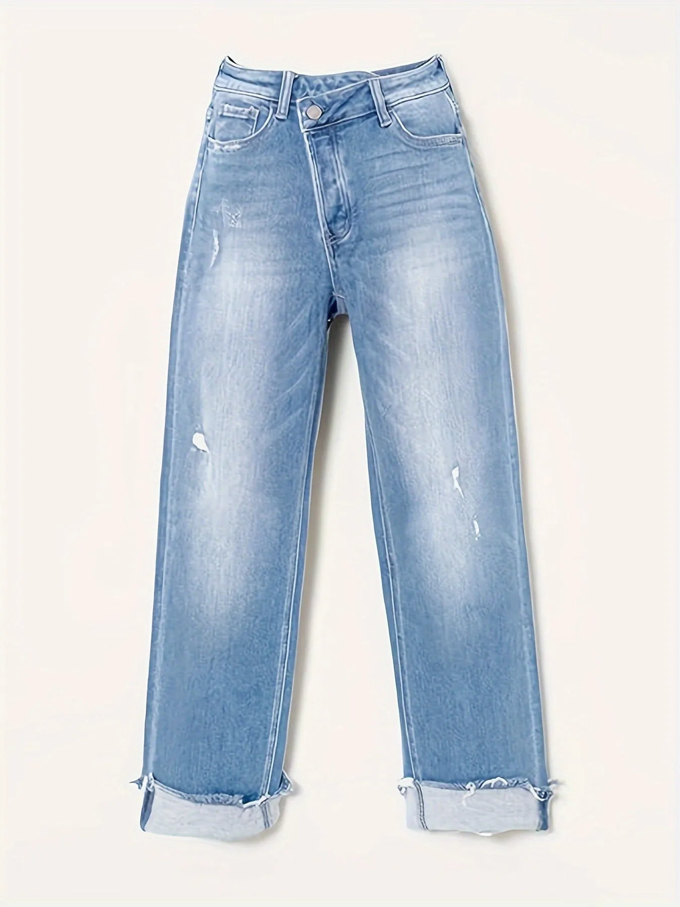 Lucy High Rise Cross Over Relaxed Jeans - Blue