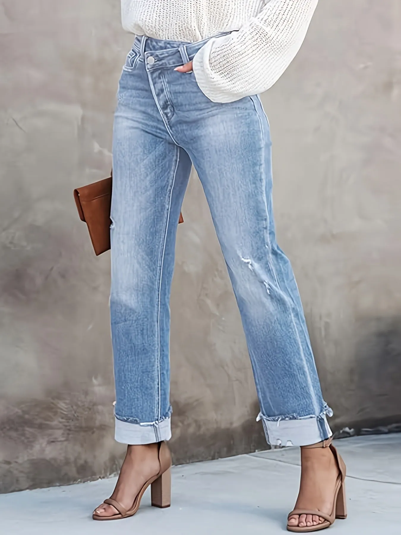 Lucy High Rise Cross Over Relaxed Jeans - Blue