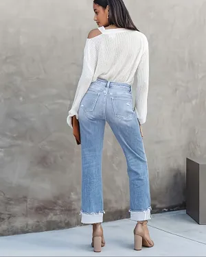 Lucy High Rise Cross Over Relaxed Jeans - Blue