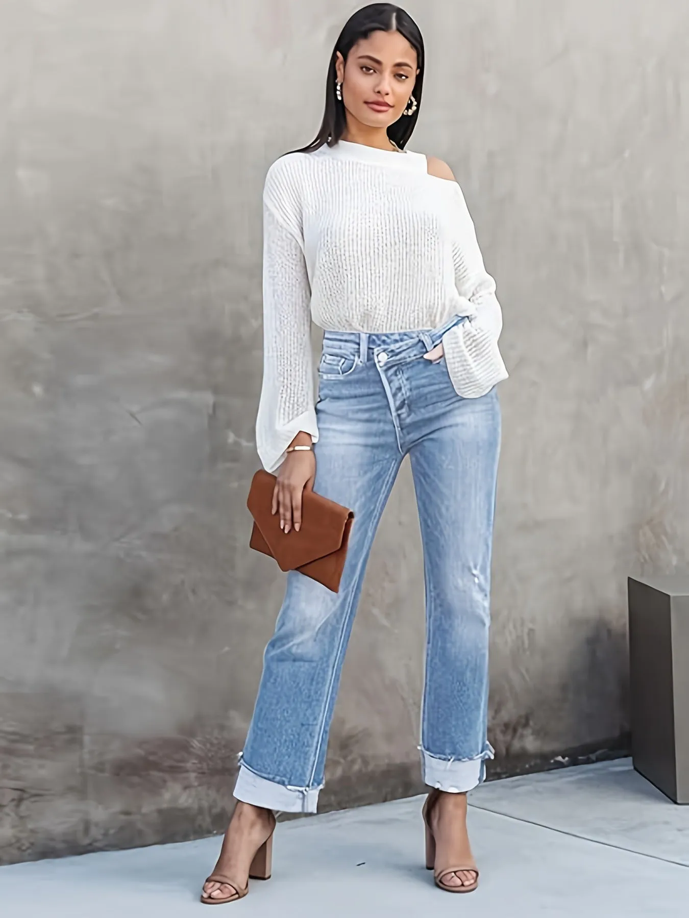 Lucy High Rise Cross Over Relaxed Jeans - Blue