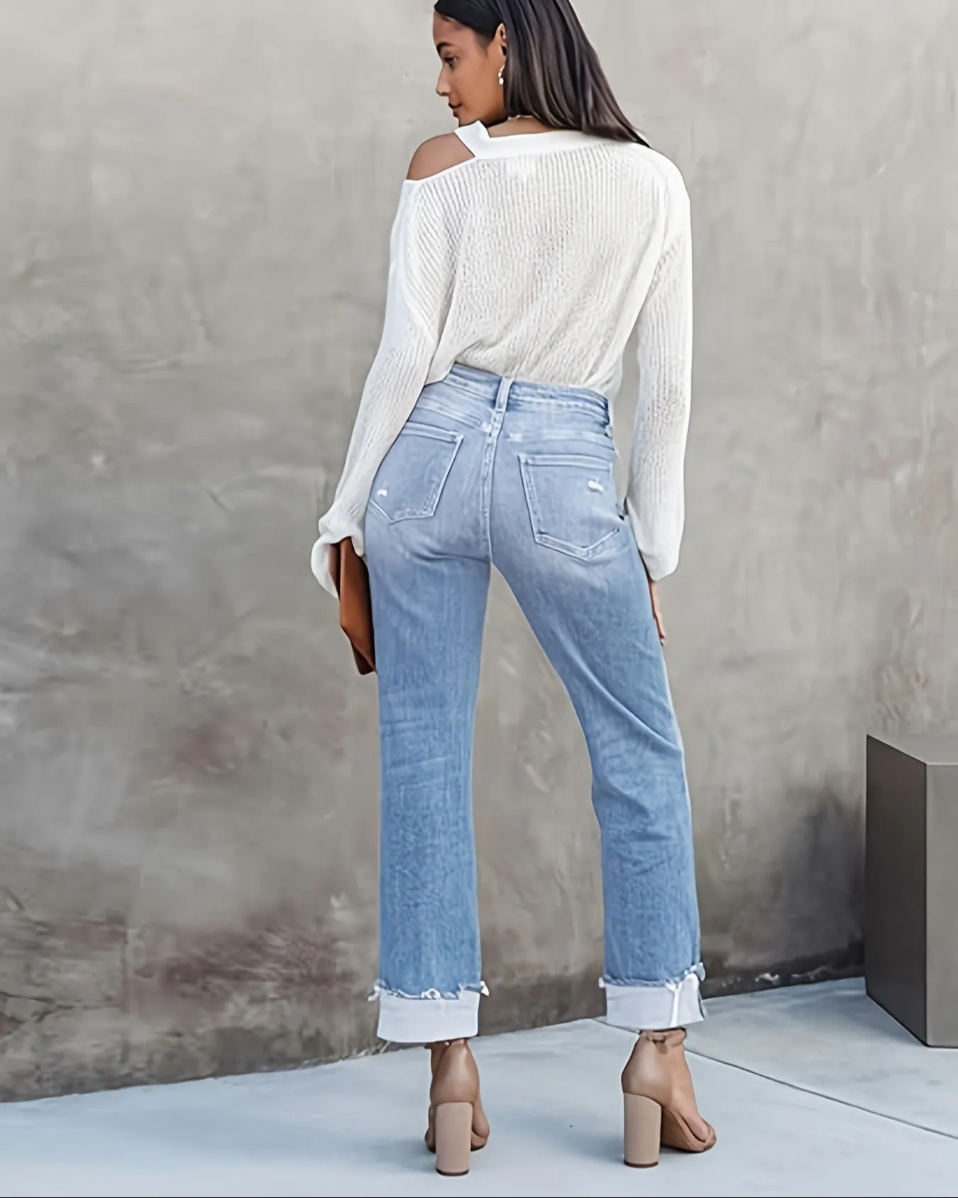Lucy High Rise Cross Over Relaxed Jeans - Blue