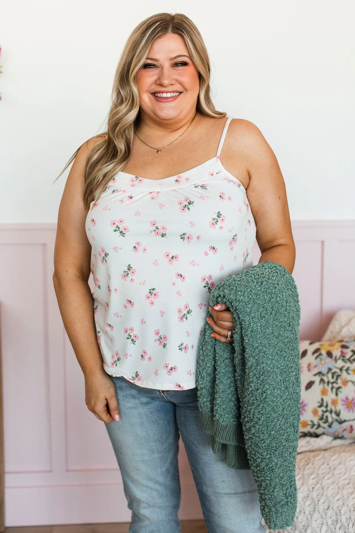Meant To Impress Floral Tank Top- White & Pink