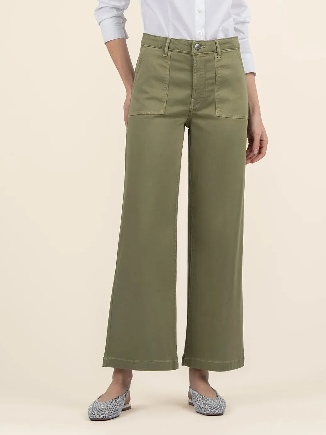 Meg High Rise Wide Leg Twill Pant - Basil